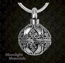 New Elegantly Embossed Ball Classic Cremation Urn Ashes Memorial Necklace