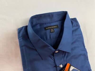 Banana Republic Men's Long Sleeve Slim Fit Cotton Dress Shirt Blue XXL 19.5  | eBay