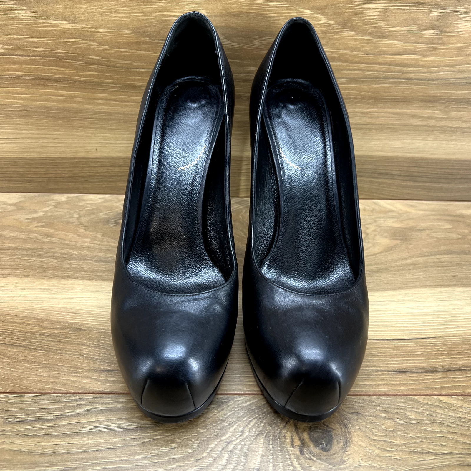 Yves Saint Laurent YSL 8 5 EU 38 5 omaggio pelle nera punta tonda tacco plateau