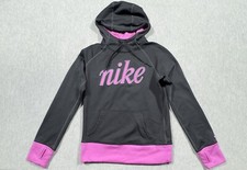 Nike Pullover Women s Small Black Pink Therma-Fit Hoodie Thumb Holes Big Logo