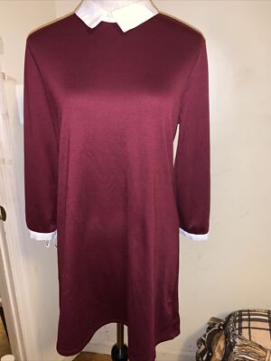 burgundy dress with white collar WEDTREND Women Burgundy Chiffon High-Low Mother of the Bride Dress with Lace  Short Sleeves A Line Wedding Guest Dress – Wedtrend UK main image 0