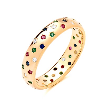 Voller Ewigkeitsring 9 kt Gold auf Silber Smaragd Rubin Saphir & simulierter Diamant