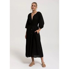 Cali Dreaming Rhythm Sunchaser Midi Dress Black Shirt Dress Balloon Sleeve