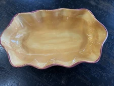 Gail Pittman 10” Ruffled Serving Bowl Orange Yellow Stripes