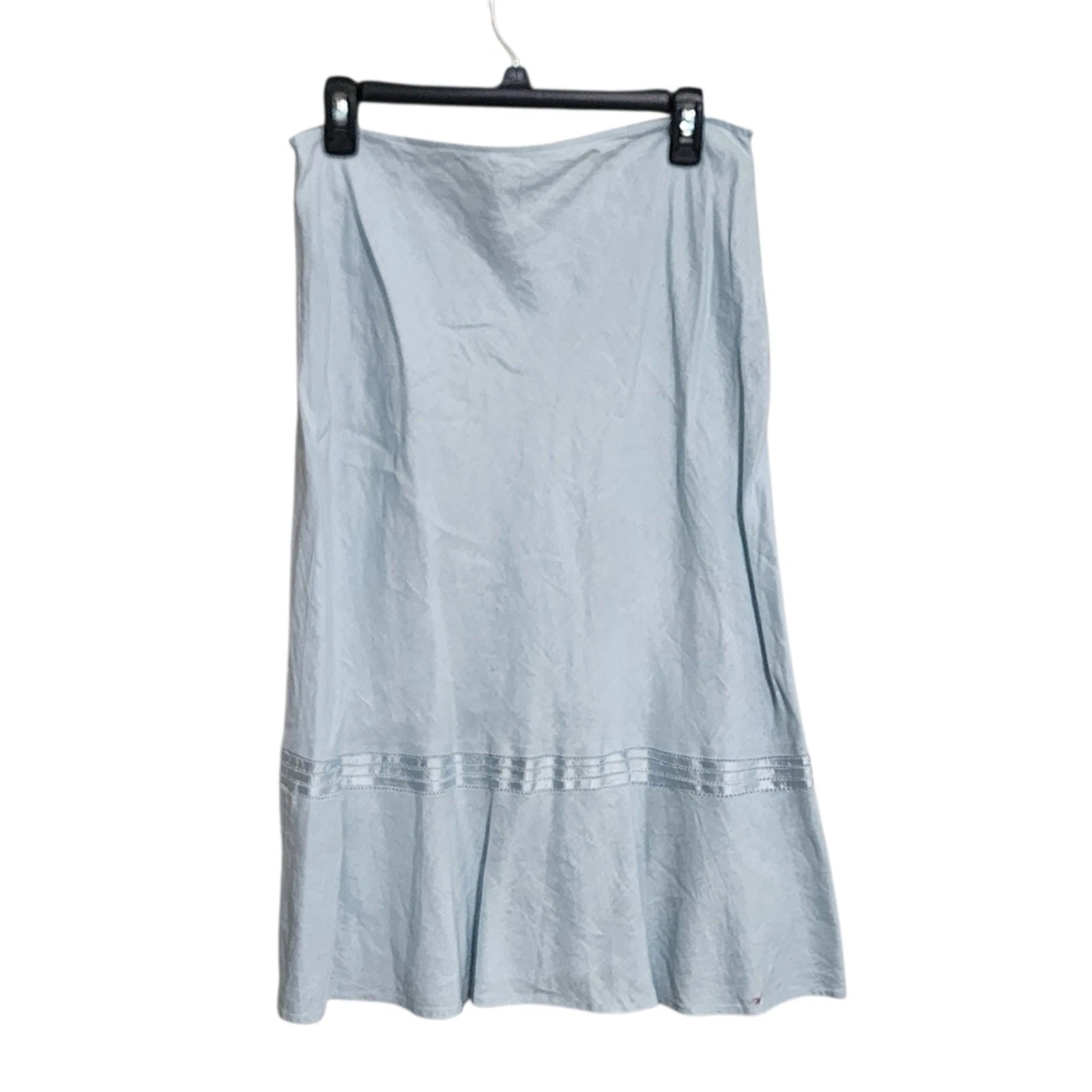 L.K. Bennett 100% Linen Blue Midi Skirt 8 Side Zip Sustainable Breathable
