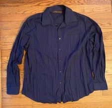 Perry Ellis Navy Black Striped Long-sleeve Button Up Shirt Men’s Large