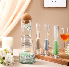 Unity Sand w Verse Wedding Ceremony 3 Pourers, Green Tan Gray Sand, Lg Vase, Lid
