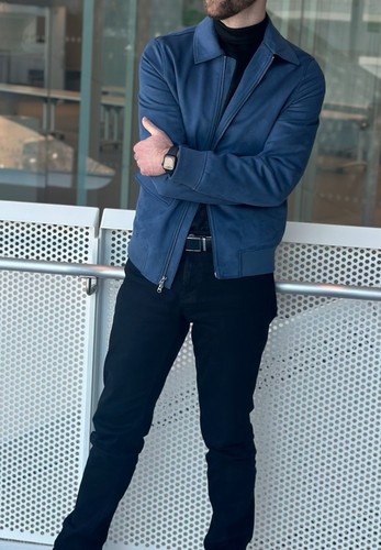 Express Blue Bomber Jacket Men's Short Zip Spread Collar M Tall Casual