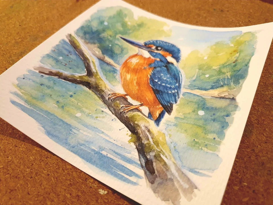 Aquarell Eisvogel, handgemaltes Bild 13x13cm mit Eisvogel, Unikat - Bild 3 von 4