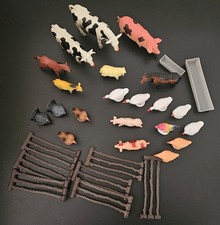 Lot of 35 Plastic Farm Animals Fence Cows Sheep Pigs Horses More 2"-7" Mixed