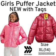 All In Motion Target Girls Iridescent Pink Warmest Puffer Jacket Size XL(14) NEW