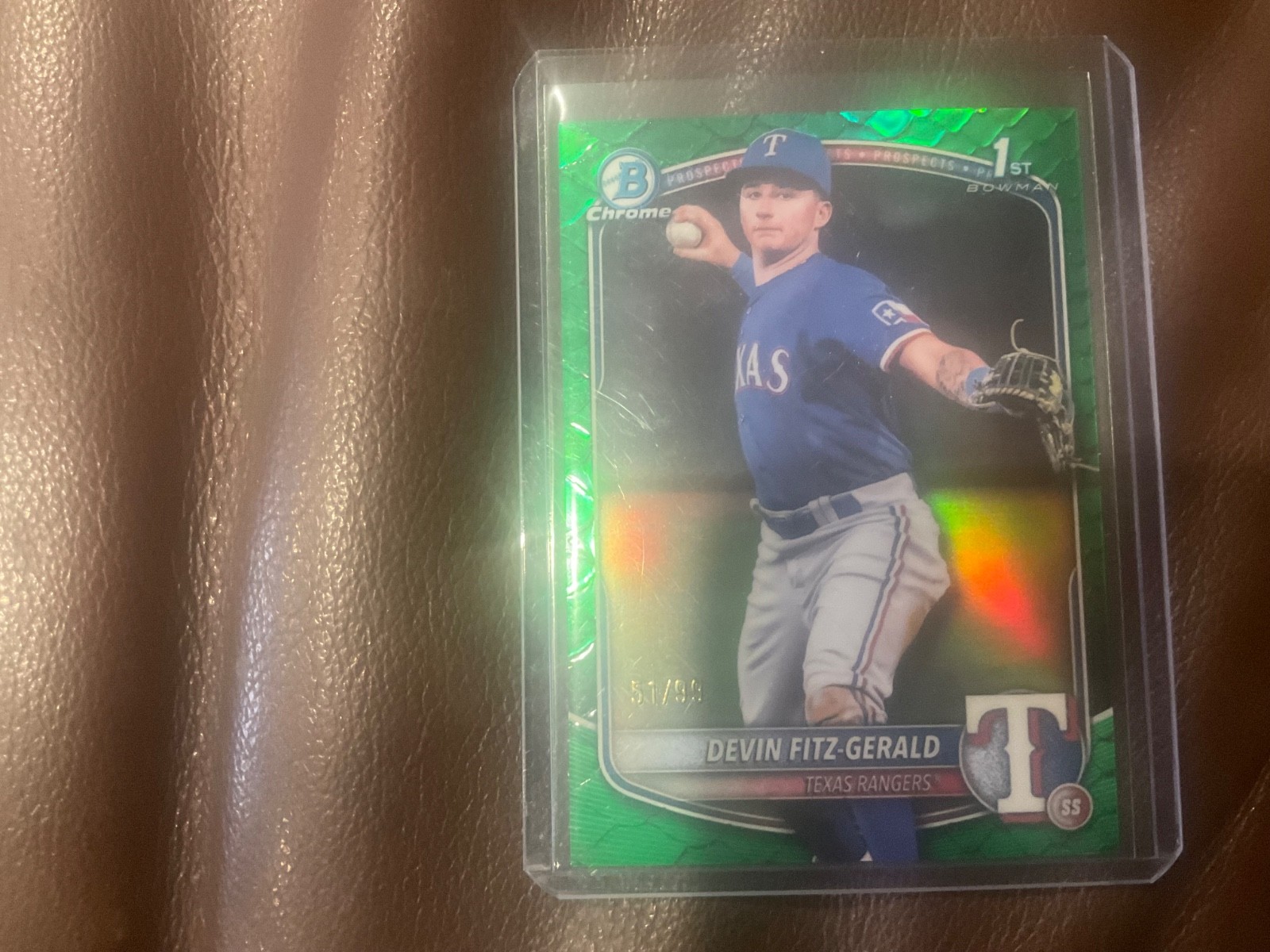 2025 Bowman Chrome Devin Fitz-Gerald Reptilian Green Refractor 1st #74/99