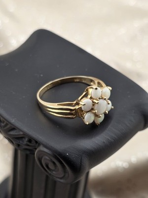 10K 10金　SOLID OPAL リング Antique 10K Solid Gold Natural Opal Cluster Ring Floral Estate