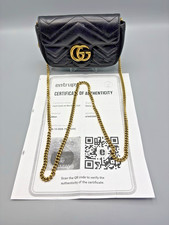 GUCCI GG Marmont Super Mini Chain Shoulder Bag Black Quilted Leather Purse