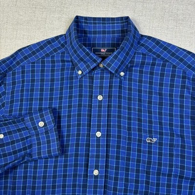Vineyard Vines Classic Fit Tucker Shirt Mens Large Soft Linen Blend Blue Check