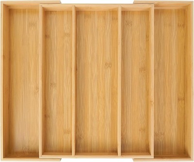 Utoplike erweiterbare Bambus Schubladen Organizer, Holz Utensilien Halter, Besteck Tr