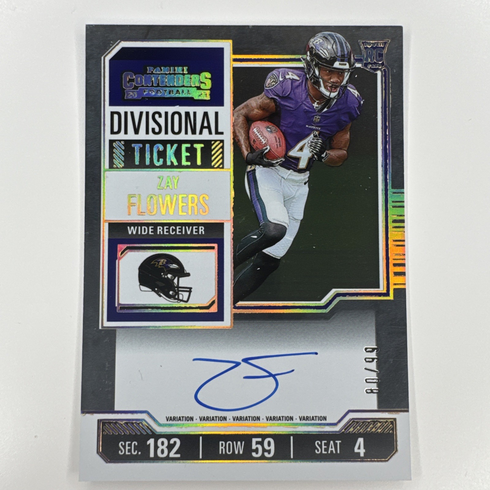 2023 Panini Contenders Zay Flowers RC Divisional Ticket Auto #05/99