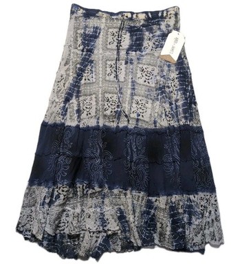 Andi + James Boho Tie Dye Cotton Maxi Skirt Size S Blue White Crinkle Festival N
