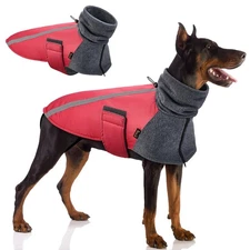 SlowTon Winter Dog Coat, Warm Polar Fleece Lining Doggie Outdoor Jacket with Tur