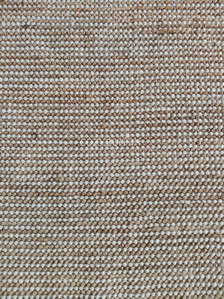 Hand Knited Chunky Wool Loop Rug Ivory/OffWhite& Natural & Loops - Image 3 of 4