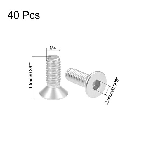 40pcs M4x10mm Flat Head Machine Screws Inner Hex Screw 304 Stainless Steel Bolts - Picture 2 of 4