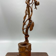 10-inch Collectible Boxwood Finely Carved Cicada Statue Pen Holder Brush Pot