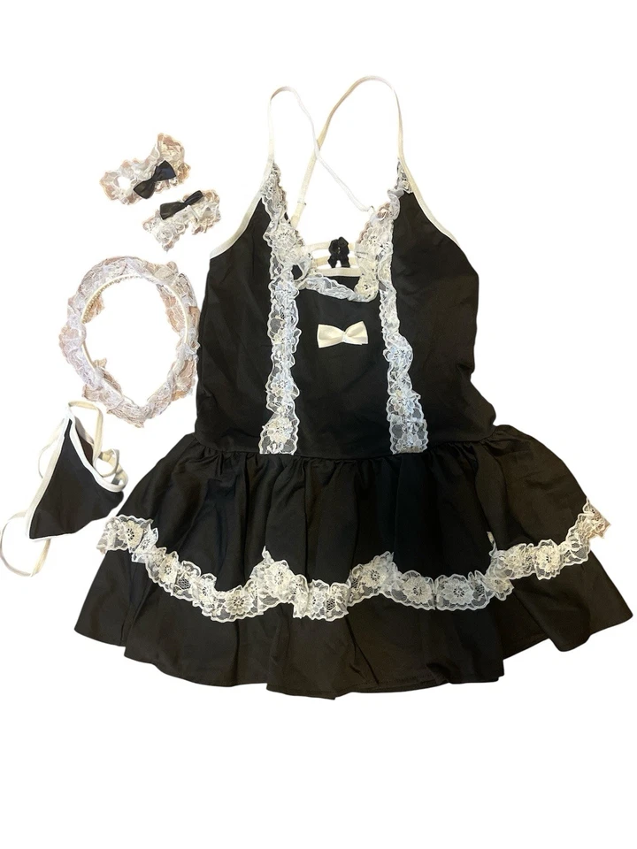 Black and White Lace Bow Front Maid Costume Size Small Cosplay Halloween - Image 2 of 3