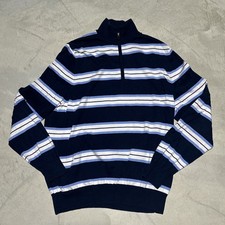  128 Brooks Brothers Sweater Men's 2XL 1/4 Zip Cotton Classic Striped Blue