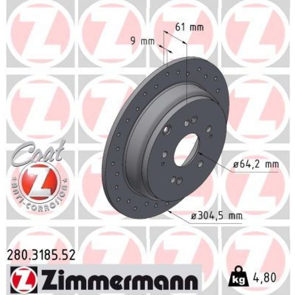 2X Zimmermann 280.3185.52 Bremsscheibe FüR Honda Cr V Rd Rw Rt-image