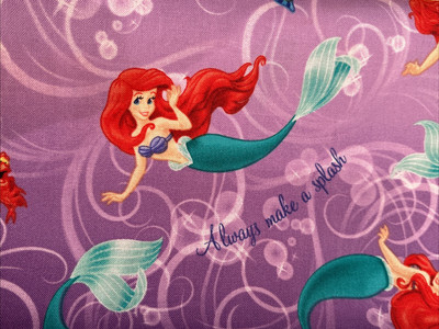 Disney Little Mermaid Ariel Purple Always Make A Splash Cotton Fabric 54 x 44