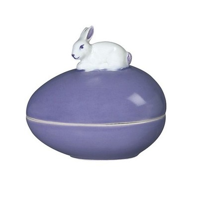 BUNNY Egg Shaped Candy Box Easter Purple Porcelain Sadek #20559 NIB