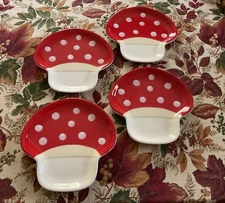 Red Mushroom 8” Plates, Retro Look, Set of 4, Appetizer, Dessert or Spoon Rests