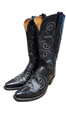Lucchese Western Boots Black Leather Embroidered Snip Toe Sz  display picture 1