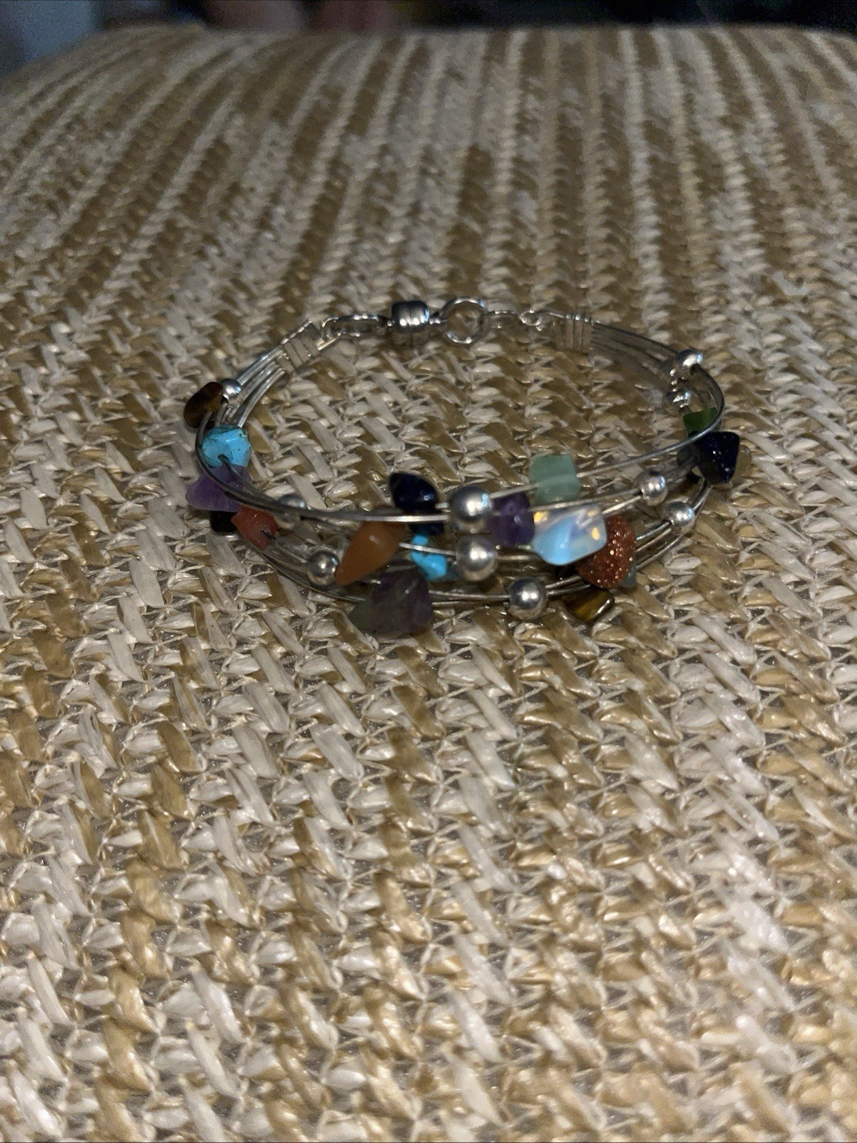 Vintage  Multi-Gemstone Memory Wire Wrap Bracelet - image 1