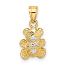 10k Yellow Gold with White Rhodium Teddy Bear Charm Pendant 0.72gm L-0.57 Inch