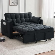 Sleeper Sofa Bed, 3-in-1 Velvet Pull Out Couch with Armrests, Storage Pockets