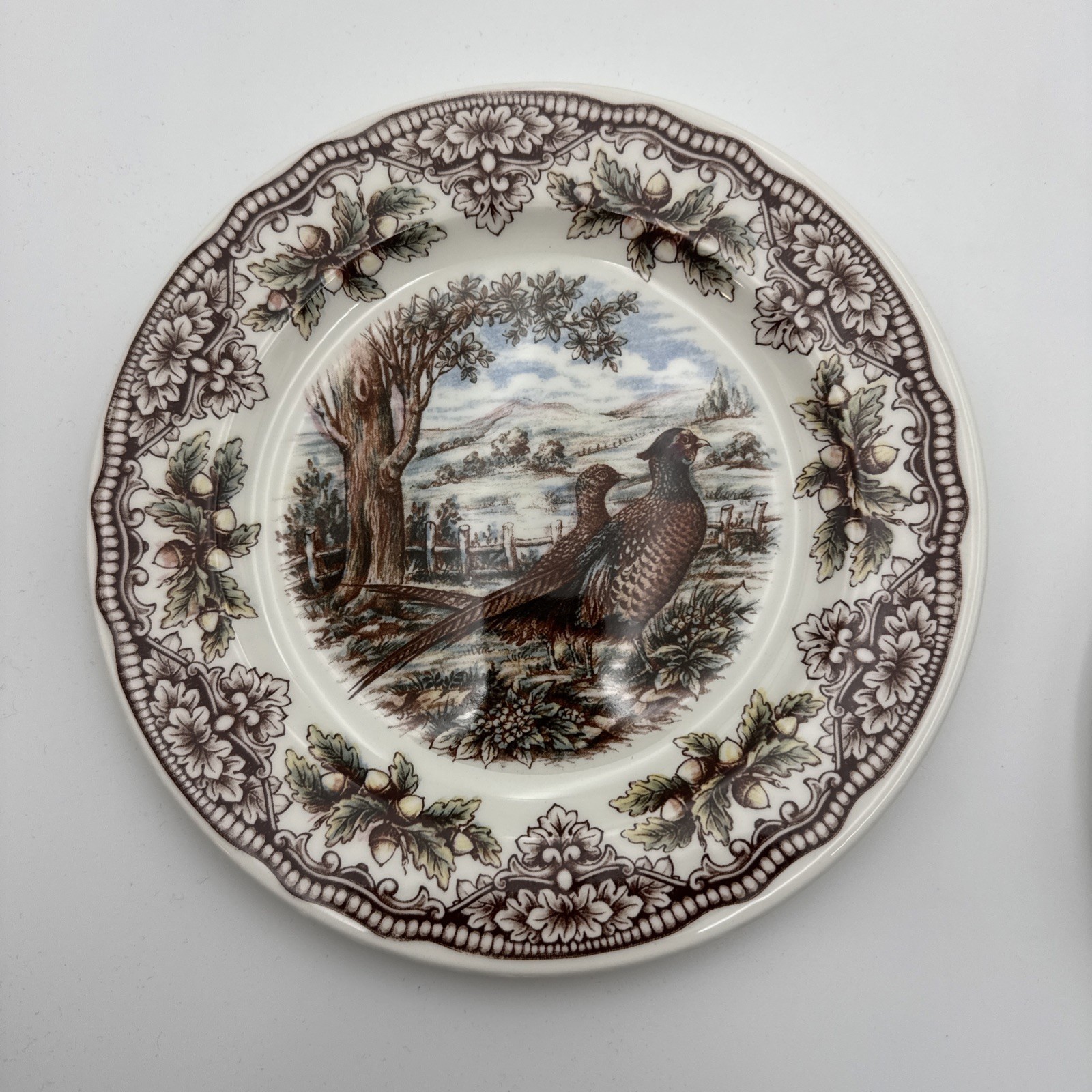 Royal Stafford Homeland Thanksgiving 8” Salad Plates Pheasants Acorn Trim. New