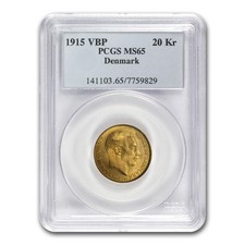 1873-1931 Denmark Gold 20 Kroner MS-65 NGC/PCGS (Random)