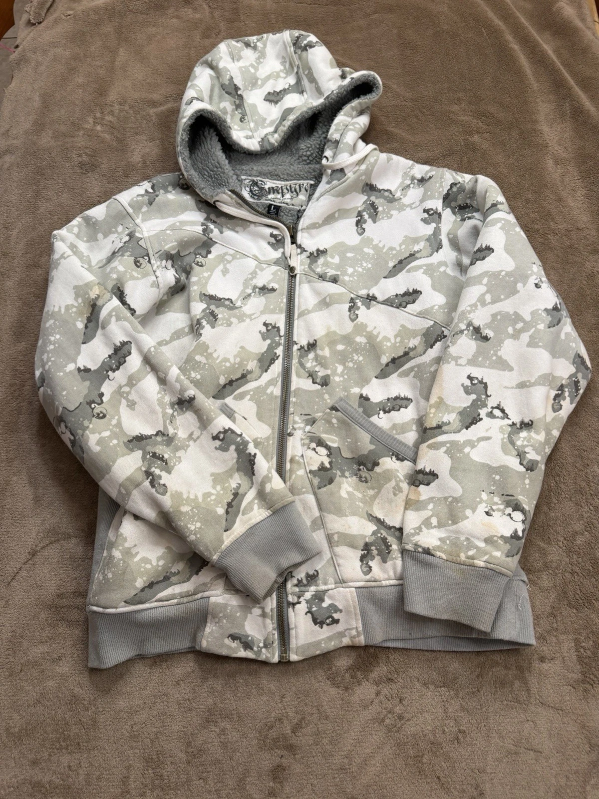 Y2K Vintage Empyre Snow White Camo Sherpa Lined Jacket Mens Size Large