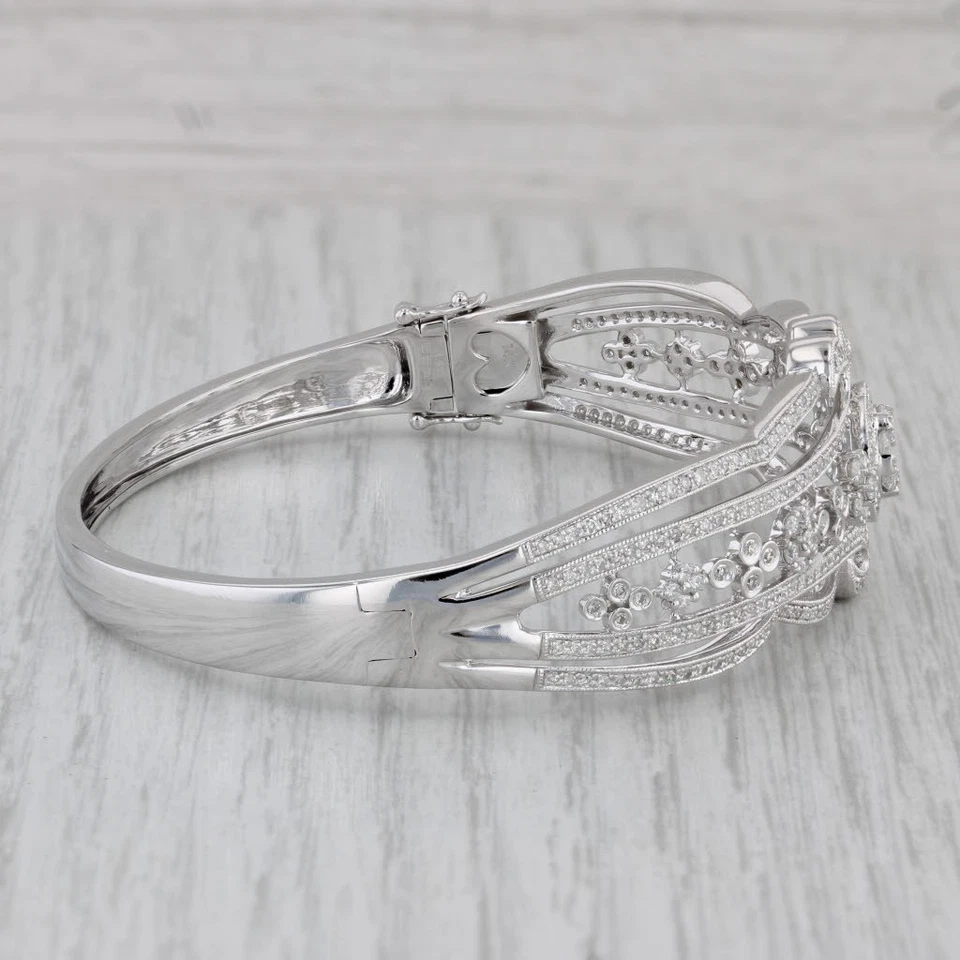 Effy 1.15ctw Diamond Openwork Bangle Bracelet 14k White Gold 7" - Image 4 of 4