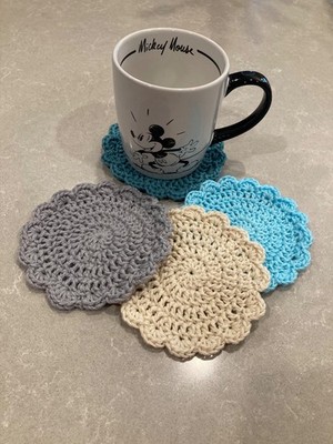 Handmade  BEAUTIFUL  Crochet Coasters - Multi-color - 4.5 inches dia