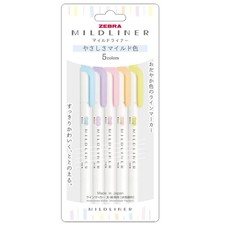 Zebra WKT7-5C-YC Highlighter, 5 Count Pack of 1 , 5 colors mild gentle 