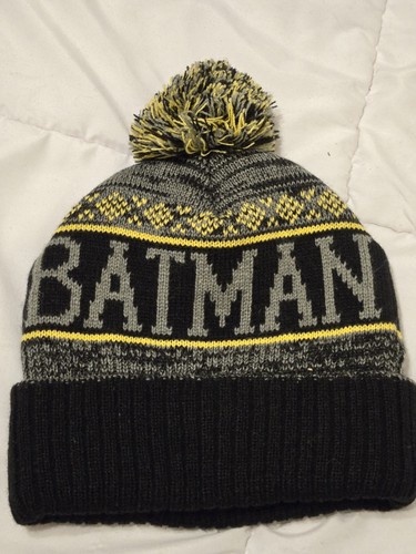 DC Comics Batman Strick Beanie One Size schwarz gold Mütze Logo Reise warm Arbeit Bommel - Bild 2 von 4
