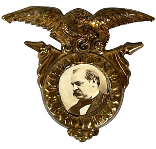 Grover Cleveland Eagle Campaign Badge – Early Shield Style with Photo Portrait