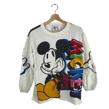 Vintage 90s Disney Mickey Mouse AOP Sweatshirt Colorful Rare Youth Kids Large