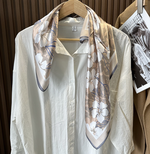 Pure 12 Momme 100% Silk Wrap Scarf Bandanna Brown flower Print Square Shawl 27'' - Picture 2 of 5