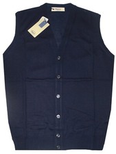 MAGLIA UOMO lana merino 46 48 50 52 54 56 58 60 gilet aperto bottoni blu