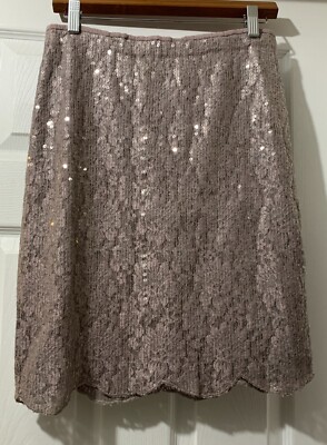 Anthropologie Sequin Skirt Yoana Baraschi Grey Scallop Hem Sz