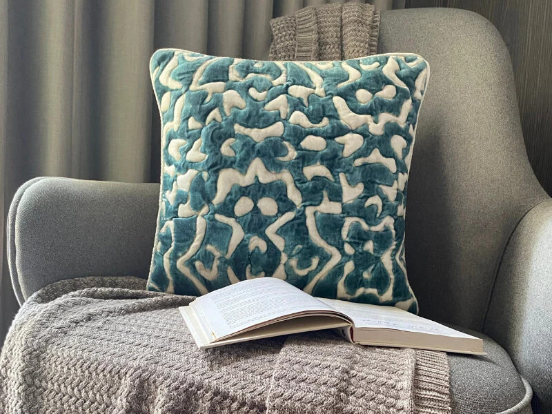 Teal Blue Suede Abstract & Quilted 16