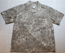Vintage Howie Hawaiian Shirt Size Large Short Sleeve Gray Floral Collared Pocket